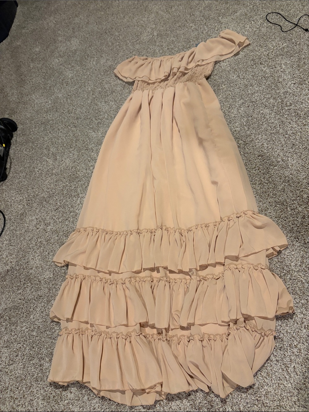 Off-Shoulder Ruffle Maxi Dress in Blush